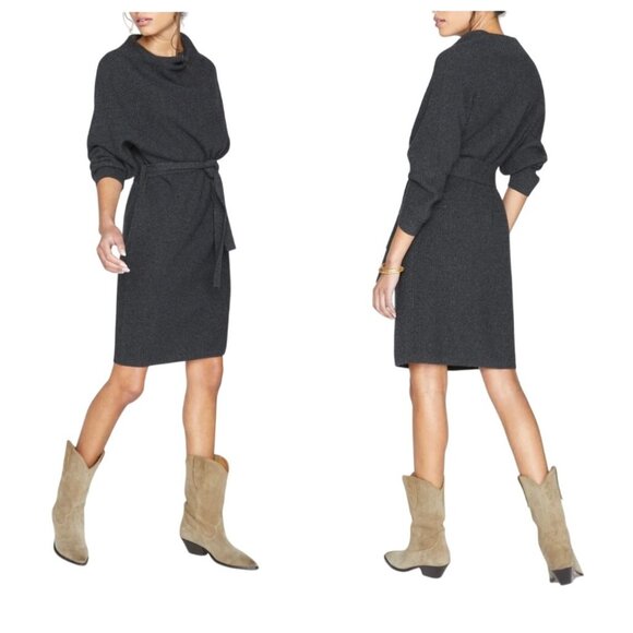 BROCHU WALKER The Leith Belted Knit Dress In Dark Charcoal Melange, Size L, NWT - Picture 1 of 15